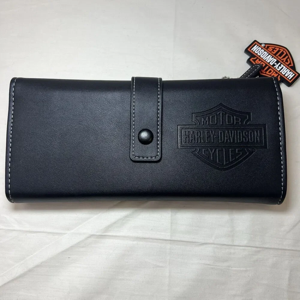 New Harley-Davidson Leather Travel Tech Tri-fold Organizer Mens Wallet